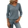 thumbnail image 2 of Long Sleeve Shirts for Women V Neck Fall Sweaters Dressy Casual Basic Tops Trendy Pullover Gray Blue S, 2 of 9