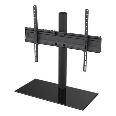 Flat Table Top TV Stand & Base - Black & Black Glass