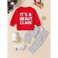 thumbnail image 2 of Wassery Little Boys Christmas Outfits Clothes 6M 12M 18M 24M 3T 4T Kids Boys Long Sleeve Letter Print Sweatshirt+Solid Color Long Pants 2Pcs Christmas Holiday Party Clothing for Toddler Boy, 2 of 9
