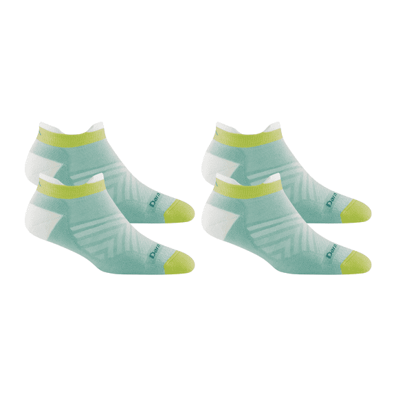 Darn Tough Women's Run Coolmax No Show Tab Ultra-Lightweight Running Socks with Cushion, Medium Size, Aqua (Pack of 2)