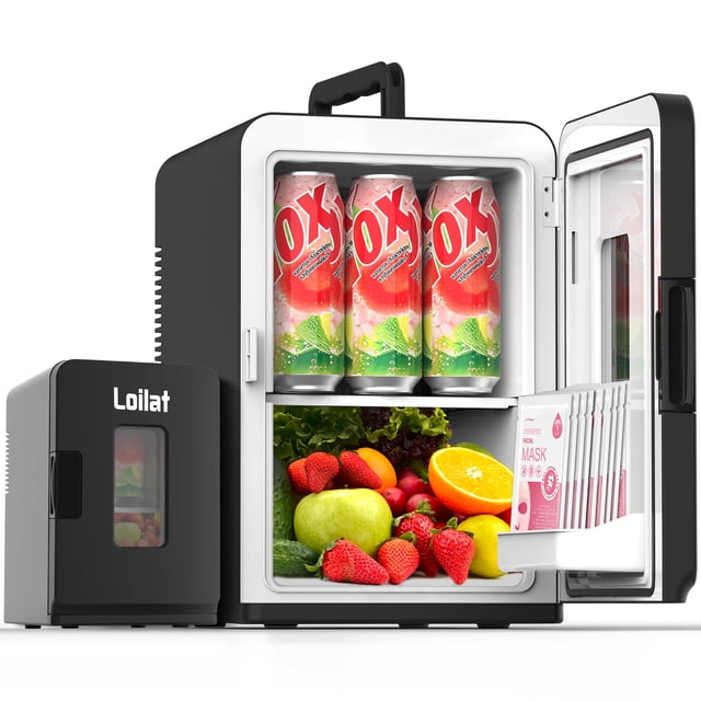 Mini refrigerador de 15 litros para recámara, portátil de 110 V CA/12 V CC pequeño mini refrigerador para oficina, hogar, coche, refrigerador eléctrico termoeléctrico y calentador pequeño refrigerador
