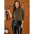 thumbnail image 2 of Blusa Top Metálico de rayas brillantes Allegra K manga 3/4 fiesta para Mujer Color Oro Brillante L, 2 of 5