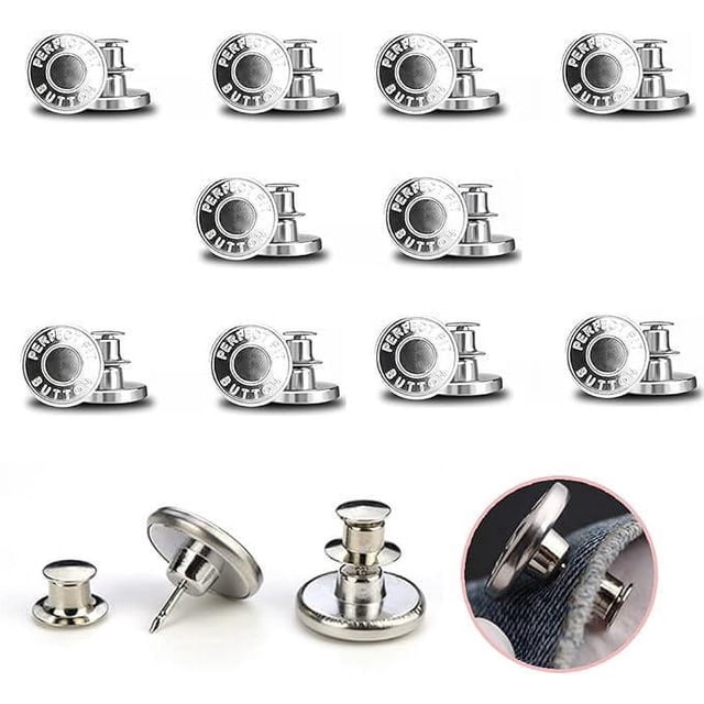 10 botones de jeans, botón de metal desmontable de 17 mm para bricolaje, botón retráctil ajustable, botones ajustados para pantalones, botón a presión para jeans para reparar pantalones, abrigos, ch