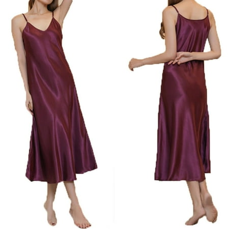 Women s Satin Chemise Nightgown Sexy Full Slips Sleepwear Lingerie Negligee Nightie Bridal Babydoll