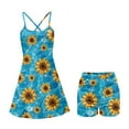 thumbnail image 5 of Yuyamidu Sunflowers Womens Athletic Dress Blue Summer Tennis Workout Sports Dress Built in Shorts with Pocket 2 Piece Wear Spaghetti Straps Dresses Size S, 5 of 7