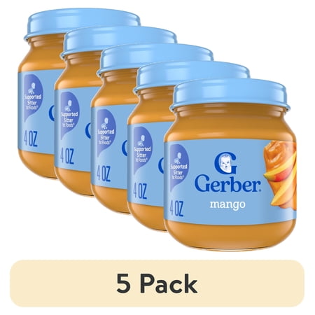 (5 pack) Gerber 1st Foods Natural for Baby Baby Food, Mango, 4 oz Jar