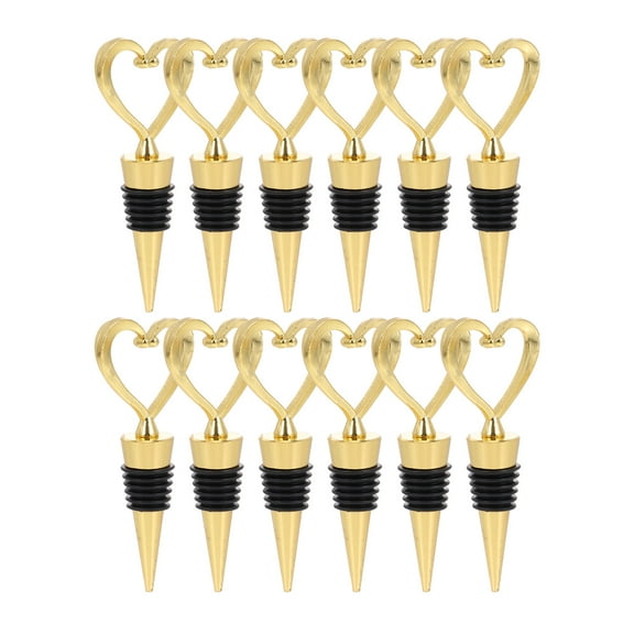 FUEENIRVA 12Pcs Creative Heart Shaped Wine Corks in Golden Alloy for Red Wine Bottle Fresh Keeping