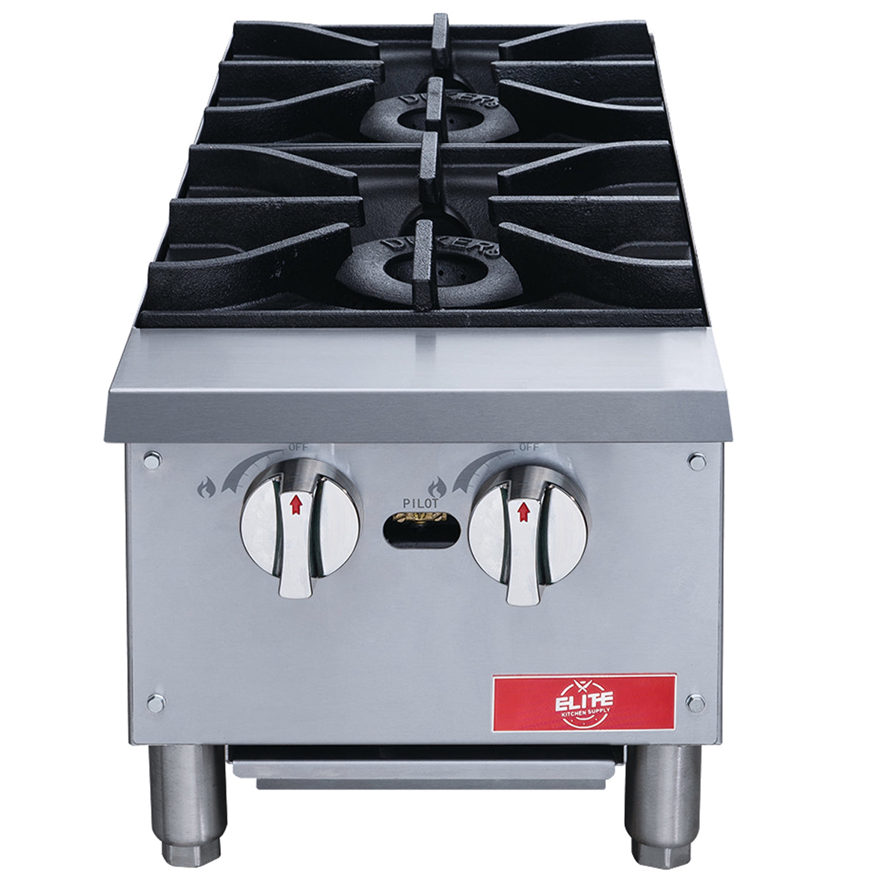 12 in. Commercial 2-Burner Hot Plate Natural Gas w/ Liquid Propane Kit, NSF Certified