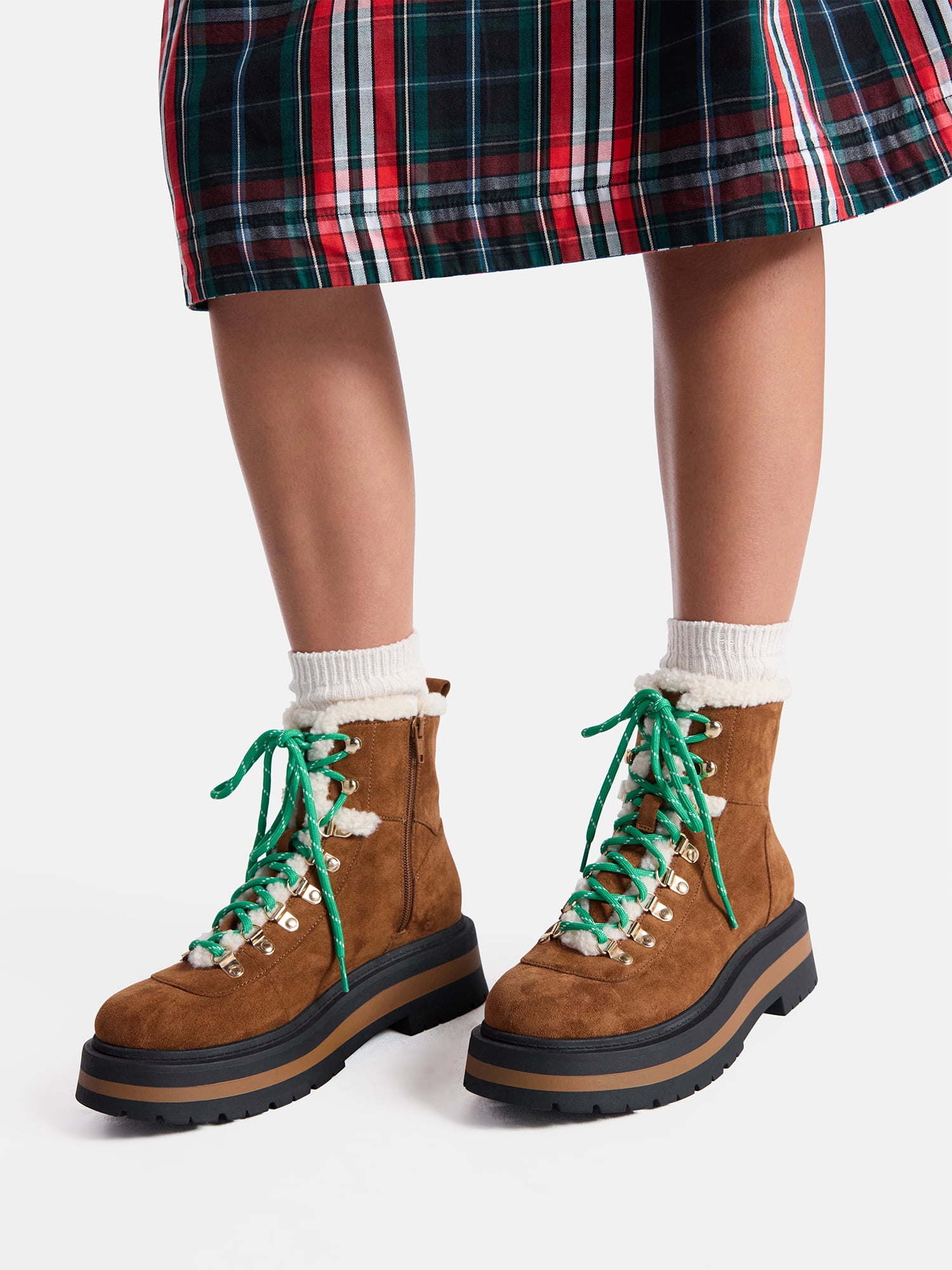 Free Assembly Women's Lace-Up Faux Shearling Booties
