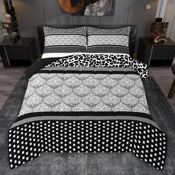 jejeloiu Vintage Baroque Flower Twin Comforter Sets,Gray White Damask Bedding Set For Girls Boys Reversible 2pcs