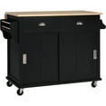thumbnail image 5 of Yoneston Kitchen Island with 2 Drawers and 2 Storage Cabinet, Rolling Kitchen Storage Cart with Drop-Leaf & Concealed Sliding Barn Door for Home, Dining Room, Black, 5 of 9
