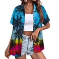 thumbnail image 2 of Huresd Hawaiian Shirts for Women Soft Hawaiian Tropical Palm Tree Print Blouse Dress Shirt New Button Down Collar Short Sleeve Party Vacation Shirt XL Blue, 2 of 6
