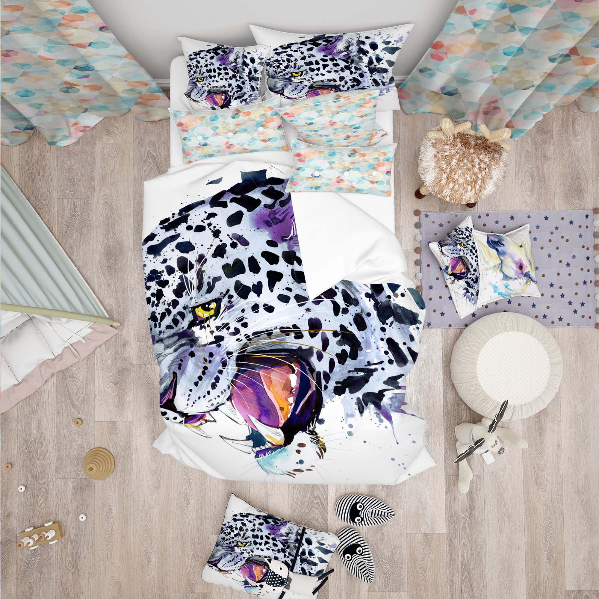 Designart 'Ferocious Snow Leopard Face' Modern & Contemporary Duvet Cover Set