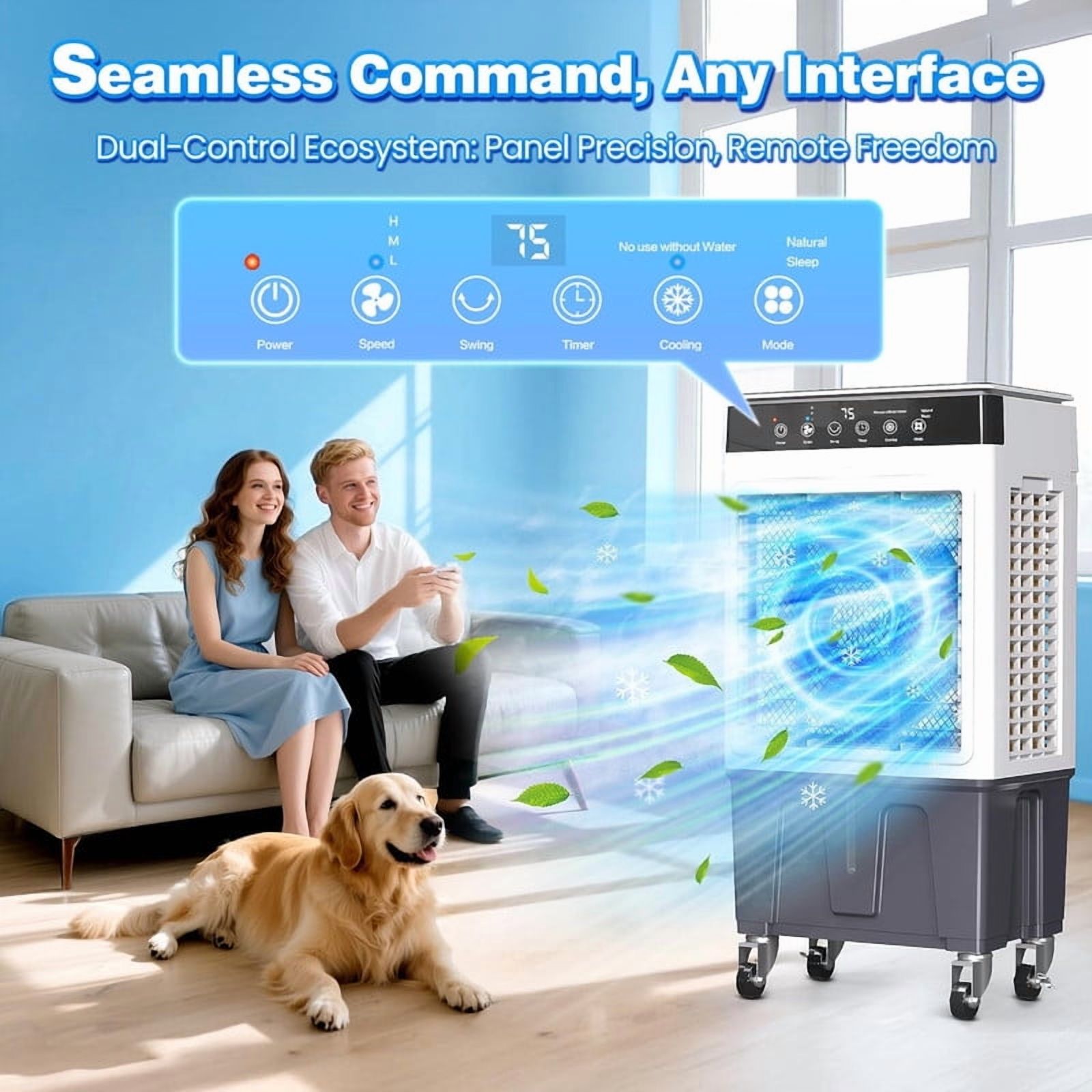 Swamp Cooler, 3500CFM 3-in-1 Evaporative Air Cooler with 6.5Gal Water Tank, Dry-Run Protection, 120° Oscillation, 12H Timer, Remote, 4 Ice Packs, Portable Air Conditioner for Bedroom Home Office