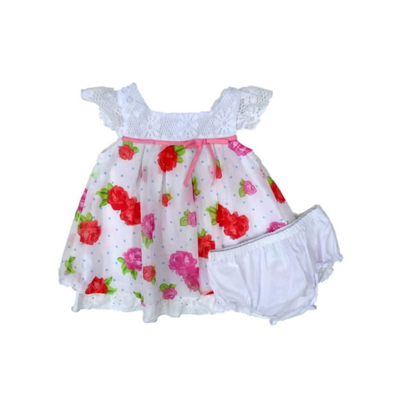 Sweetheart Rose Infant Girls White Floral Lacy Dress Diaper Cover 2 PC Set 12m