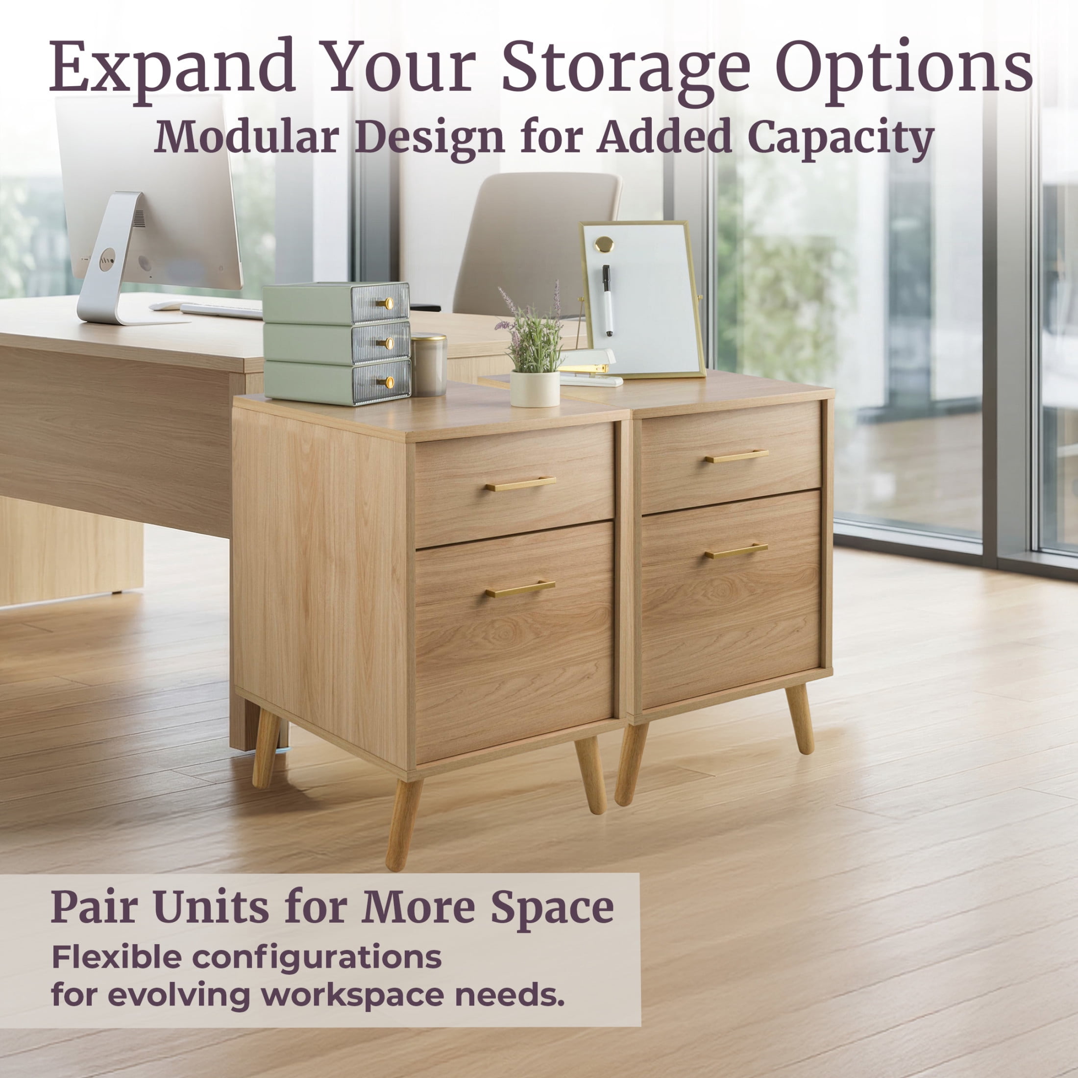 Lavish Home 2 Drawer File Cabinet with Adjustable Hanging Bars for Office Storage, Natural