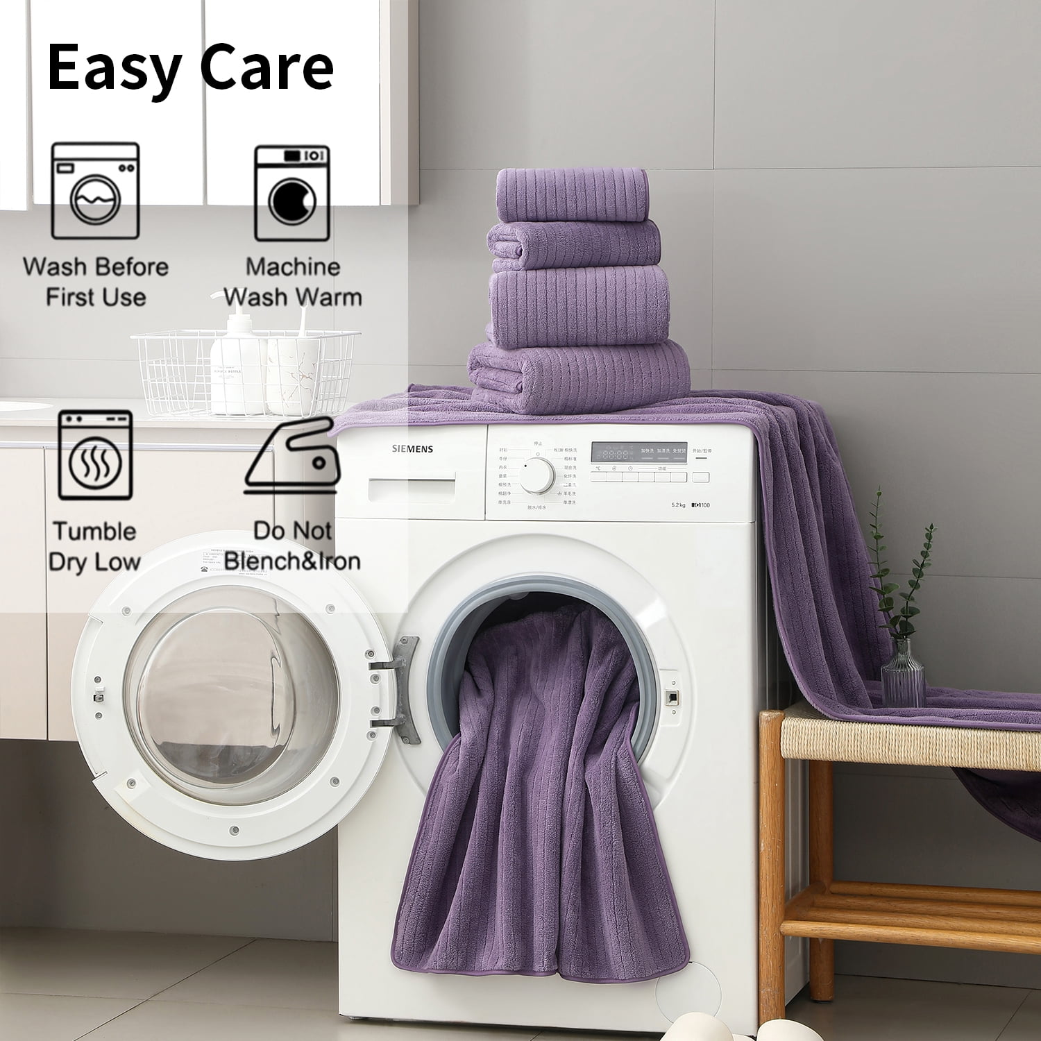 Covina Home 4 Pack Dark Purple Bath Towel Set Microfiber Bathroom Towel Set Ultra Soft Plush Oversized Towels Adult Luxury Bath Sheet