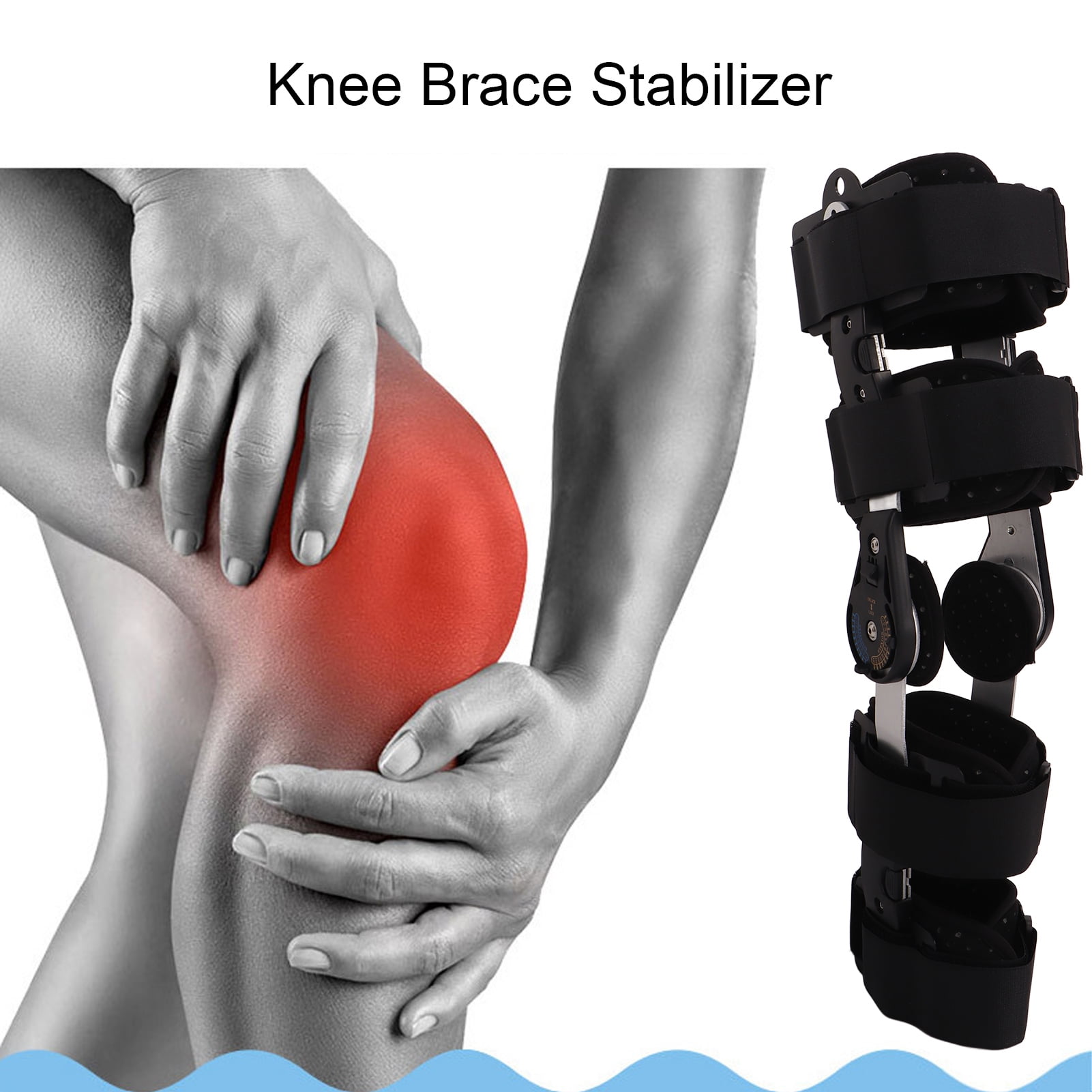 Hinged Knee Support Brace, Adjustable Knee Immobilizer, Sponge Lining Aluminum Alloy Patellar Tendon Strap for Left Right Legs