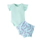 thumbnail image 1 of Body De Bebé, Conjunto De Canastilla, Monos Para Niñas Pequeñas, Moda, Estampado De Flores s, Volantes, Mono De Manga Corta, Pantalones Cortos, Traje Con Lazo Azul Odeerbi LM103-8512, 1 of 9