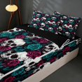 thumbnail image 3 of Homewish Halloween Skull Zipper Twin Comforter Sets with Fitted Sheet and 2 Pillowcases, Vintage Rose Zipper Bedding Set, White Magenta Teal, Black Reversible, 3 of 7