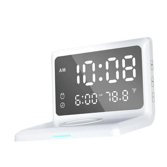 Reloj despertador digital multifuncional portátil de carga rápida y ajustable Blanco