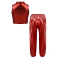 thumbnail image 5 of TiaoBug Kids Girls Metallic Sleeveless Mock Neck Crop Tank Top and Shiny Pants Set for Jazz Hip-Hop Dance Red 16, 5 of 6