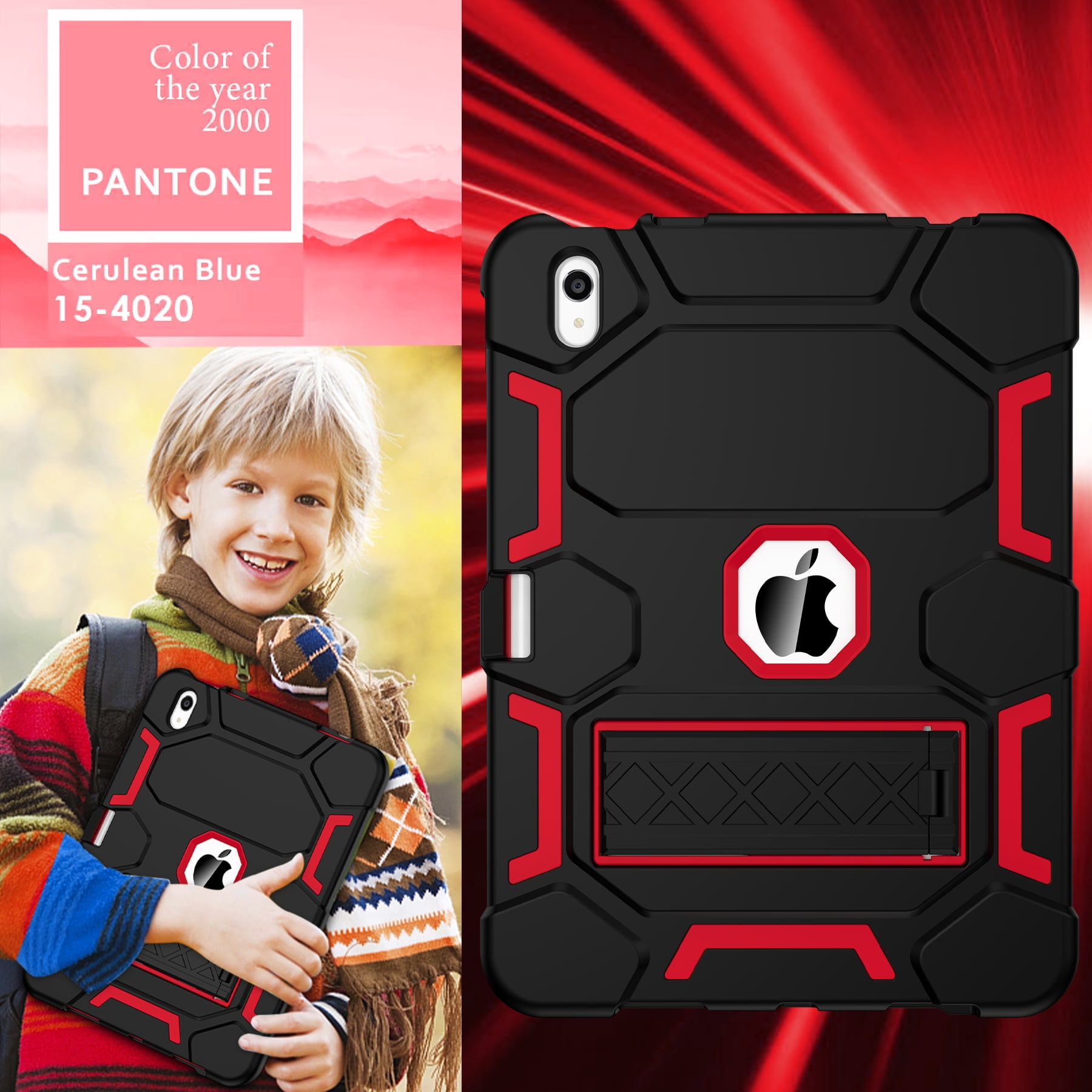 Rantice Case for iPad 10th Generation 10.9 Inch 2022, iPad (A16) 11th Gen 11 Inch 2025, with Kickstand & Pencil Holder, Heavy Duty Shockproof Hybrid Protective Cover for Kids Girls, Black+Red