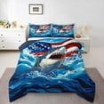 thumbnail image 3 of Homewish Kawaii Ocean Shark Bedding Comforter Set for Kids, American Flag Twin Comforter Sets, Cute Cartoon Sealife Reversible Bedding Set, Luxury Bedroom Decor, 2pcs, 3 of 8