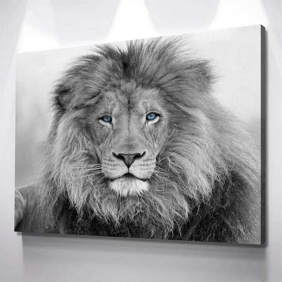 Black and White Poster Prints Blue Eyed Lion Wall Art Canvas Painting Picture for Living Room Bedroom Home Decor No Frame 24x32inch