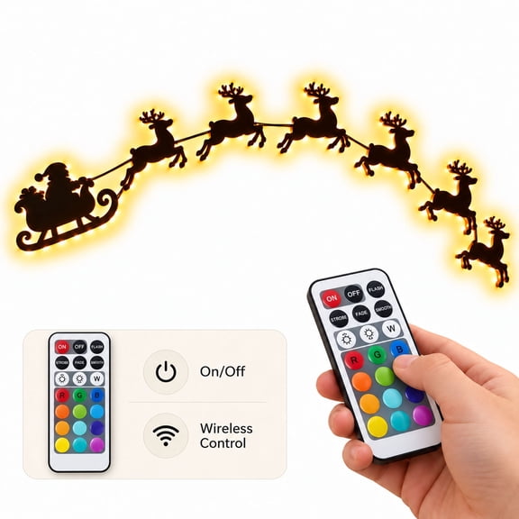BELTNOV Christmas Wooden Santa Sleigh Reindeer Wall Decor Light, LED Backlit Remote Control, Indoor Xmas Wall Hanging for Living Room Bedroom