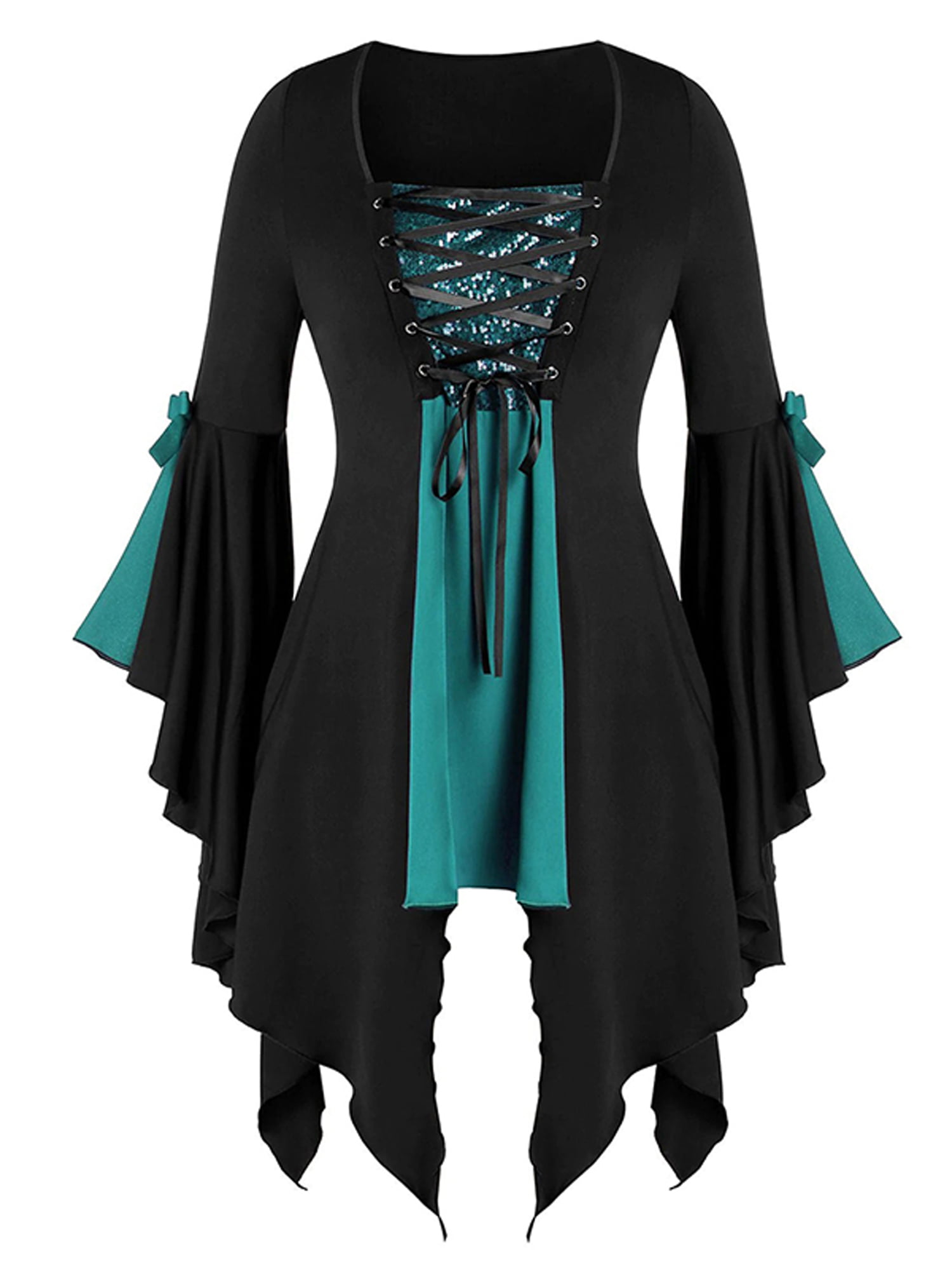 Summer Goth Women Steampunk Witch Hooded Dress Cut Out Long Top Cosplay Costume 