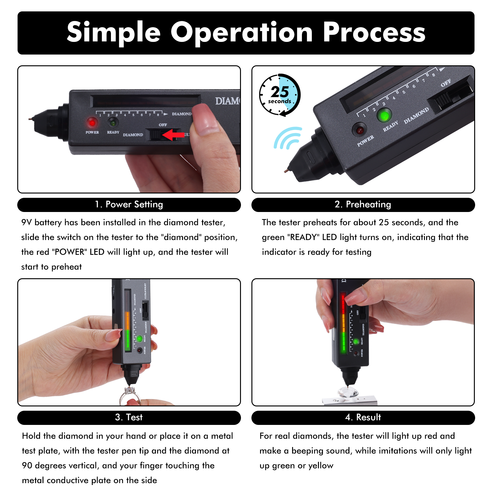 Diamond Tester Pen, Professional Diamond Tester Pen Jeweler Tool for Novice and Expert (Non-Rechargeable)
