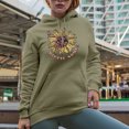 thumbnail image 2 of Hippie Soul with Retro Sunflower, Peace Sign & Butterflies Art Merch Gift, Sand Hooded Sweatshirt or Hoodie, Medium, 2 of 5
