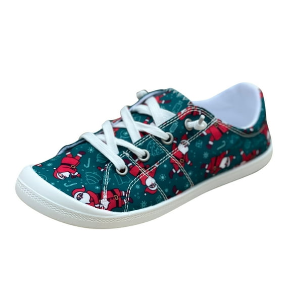 NOKIO Canvas Tennis Shoes for Women Low Top Casual Christmas Print Sneakers for Women Lace Up Fashion Comfortable Walking Shoes Fashion Soft Sole Non Slip Casual Shoes