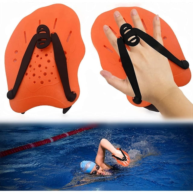 1 Pair Swimming Hand Paddle Swimming Hydrodynamic Design Silicone Swimming Training Aid Paddle, Orange