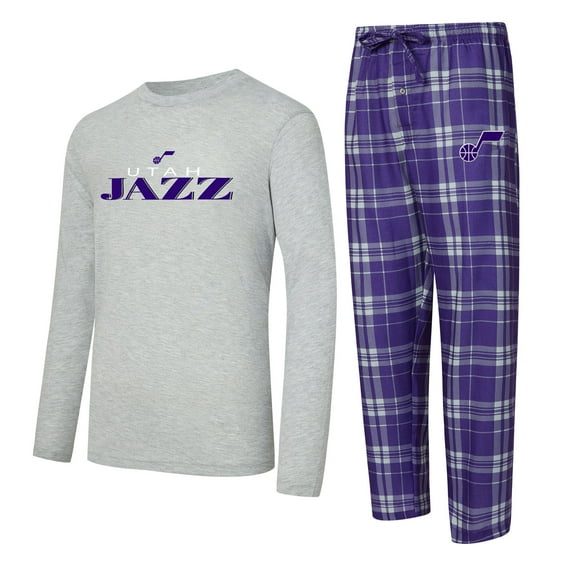 Men's Concepts Sport Purple/Heather Gray Utah Jazz Regulate Long Sleeve T-Shirt & Plaid Pant Set