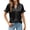 Black, variant on Emerald Green Satin Blouse for Women V-Neck Ruffle Short Sleeve Pleated Front Dressy Casual Going Out Top,Size L