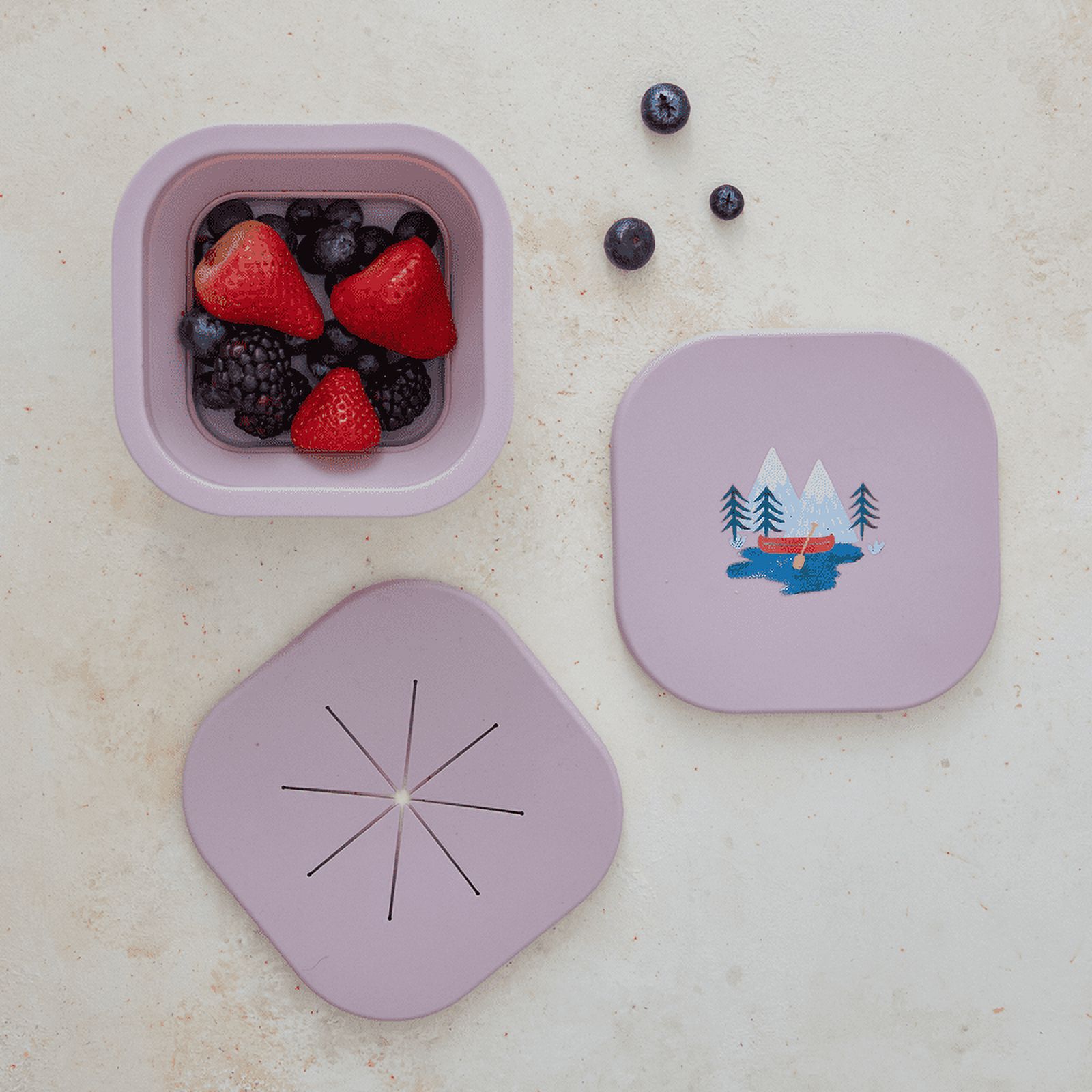 Austin Baby Co Silicone Collapsible Snack Bowl for Toddler and Kids – Reusable Snack Container with Two Specialized Lids – BPA free, Dishwasher Safe and Leakproof for Babies (Camper Violet)