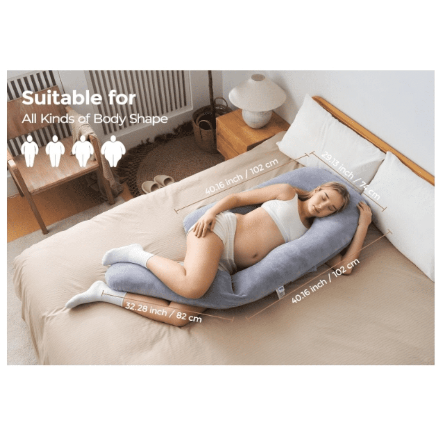 Dreamlign U Pro Maternity Pillow with Adjustable Leg Pillow, Removable Cover - Support for Back, Hip, Belly, Legs for Pregnant Women,