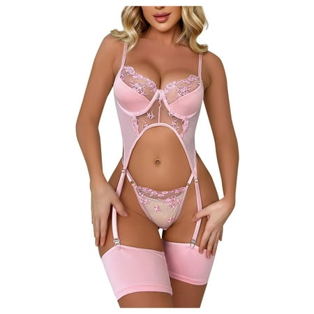 

HHei_K Women s charming Underwear charming Three-point Garter Belt Hollow Three-piece Suit