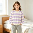 thumbnail image 4 of Resicozy Striped Crew Neck Sweatshirt for Kids Oversized Fleece Pullover Boys Girls Long Sleeve Warm Shirts Casual Lightweight Clothes 3-13 Years Light Purple 120, 4 of 8