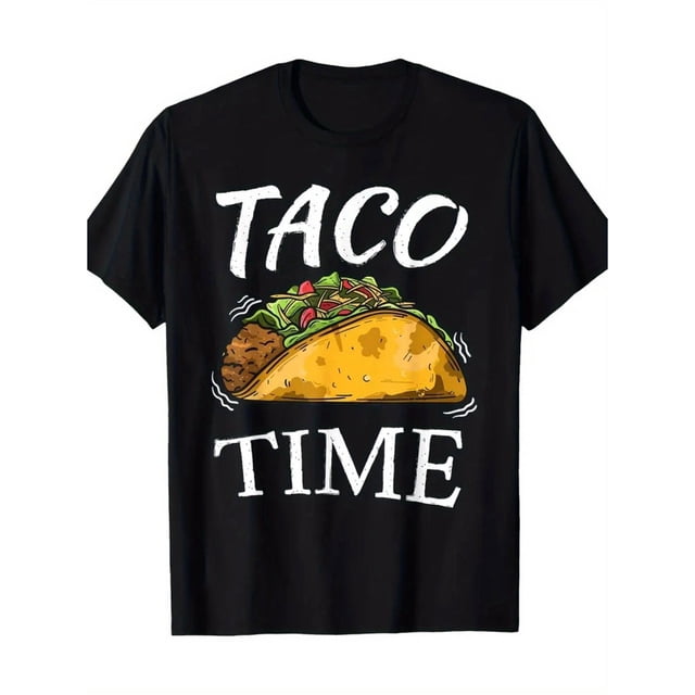 Camiseta gráfica divertida de tacos para hombre - Camiseta de punto elástico con diseño "Taco Time" - Camiseta para amantes de la comida mexicana para un estilo informal