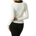 thumbnail image 3 of INSPIRE CHIC Women's Fitted Knit V Neck Contrast Color Long Sleeve Polo Sweater Tops L White, 3 of 5