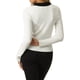 thumbnail image 3 of Suéter de polo de manga larga de color contrastante con cuello en V ajustado para mujeres INSPIRE CHIC M Blanco, 3 of 5