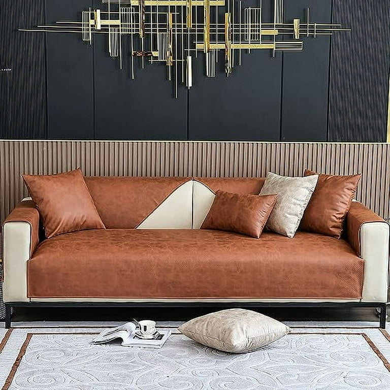 Nvzi Vintage Faux Pu Leather Sofa Cover Waterproof Non Slip Sectional Couch Cover Sofa Slipcover for Dogs Children Pets Furniture Protector Coffee 28 x28 Walmart