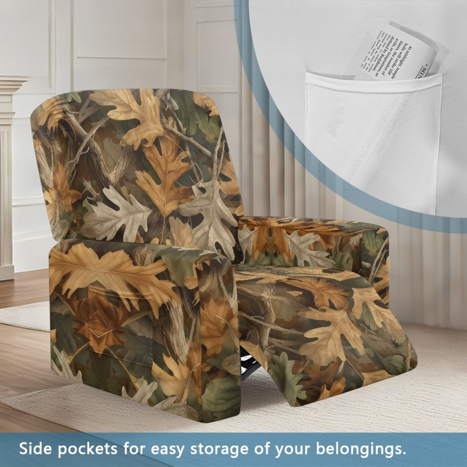 Yuyamidu Camo Recliner Slipcovers 4-Pieces Hunting Branch Recliner Covers That Stay in Place Non Slip Lazyboy Covers Couch Chair Cover for Living Room Bedroom Gift for Holiday
