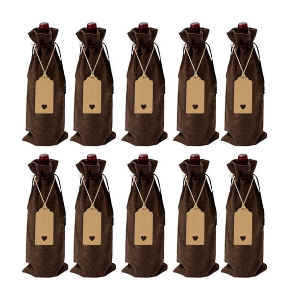 Nvzi 12 bolsas de regalo de vino con cordón, 13,78 × 5,9 pulgadas, reutilizables, para envolver botellas, para cumpleaños, bodas, fiestas (marrón)