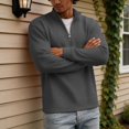 thumbnail image 5 of Qwertyu Men's Quarter Zip Up Pullover Mock Neck Long Sleeve Sweatshirt for Men Waffle Knit Casual Half Zipper Pullover Men Dark Gray M, 5 of 7