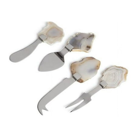 

Stainless Steel - Brass & Stone Saunders Cheese Knives - Silver - White & Grey - Set of 4