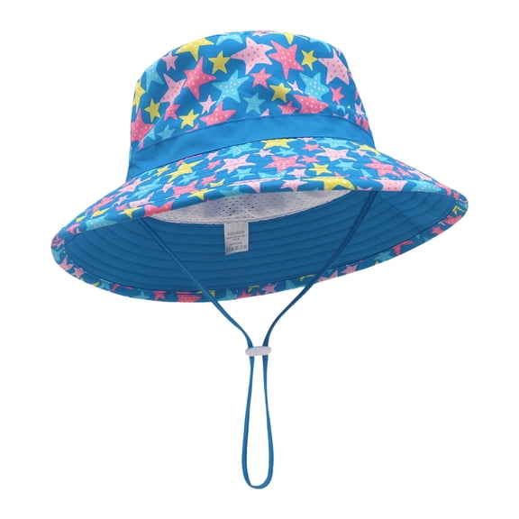 Karoyedx Bucket Hat for Little Girls Kids Girls Bucket Hat UPF 50  UV Sun Protection Wide Brim Hat for Beach Vacation Outdoor Travel Blue Size,S